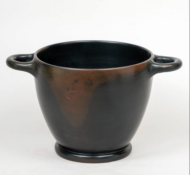 ATTIC BLACK ware two handled skyphos 