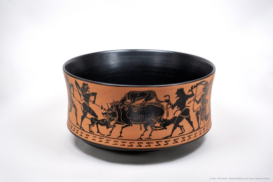 ATTIC BLACK ware black figure basin with a hunting scene - serving bowl