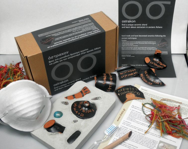 Ostrakon excavation kit Find a unique black glaze ceramic sherd and learn about ostracism in ancient Athens