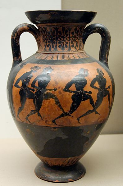 Panathenaic Amphora-foot-race with four runners. Photographer Jastrow found in Wikimedia Commons
