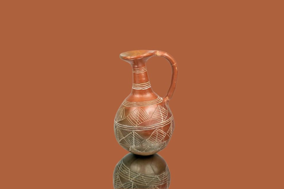 Ancient Cypriot red polished flask pottery.