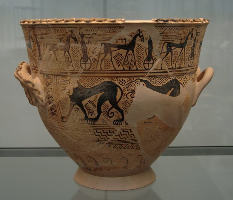 Proto-attic “krater”. Snakes' ornamentations are typical of funerary vases.