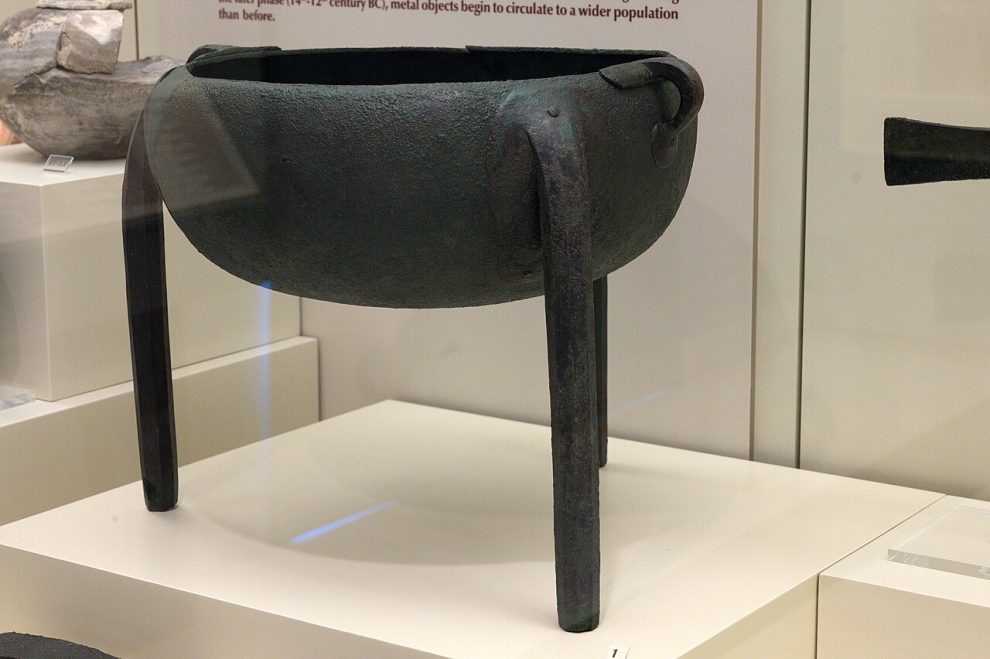 Bronze tripod cauldron (1), Late Haelladic III C, 1180 - 1050 BC. Archaeological Museum of Mycenae.