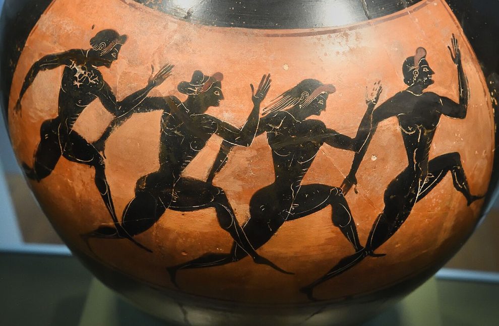 Panathenaic amphora prize vase (Allard Pierson Museum), black-figure, Athens, c. 530–520 BC.