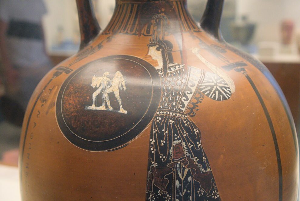 Athena on a Panathenaic amphora (British Museum) black-figure detail, c. 404–400 BC.