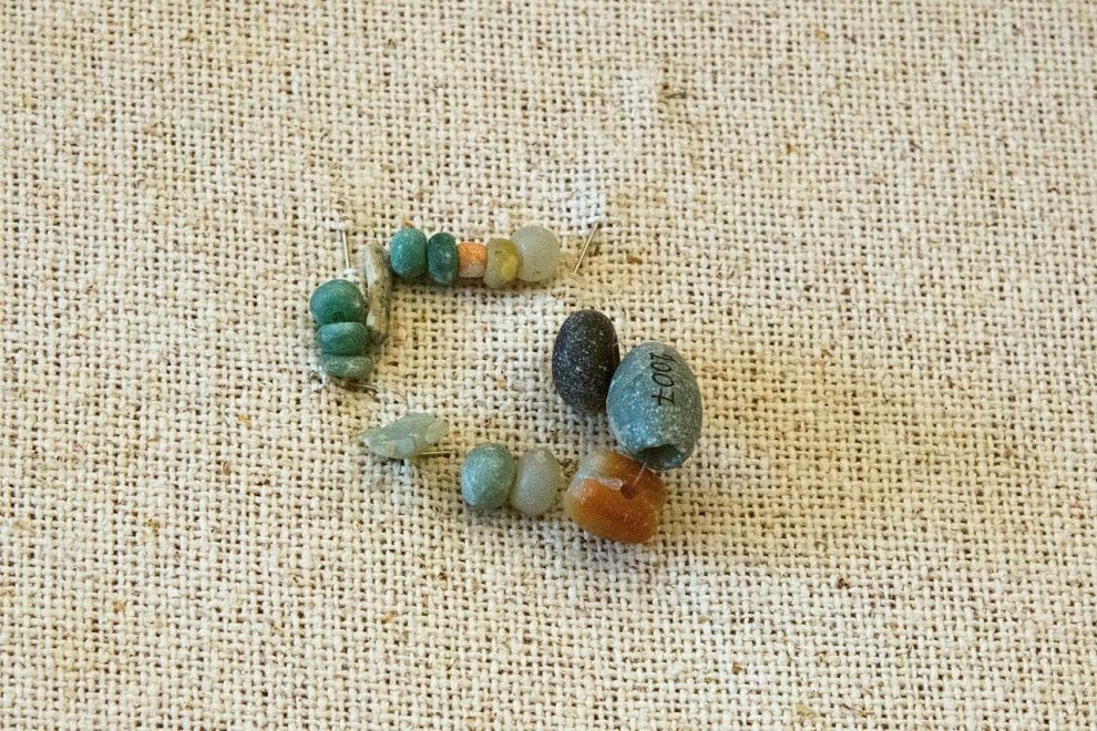 Early Cycladic jewelry made of semiprecious stones (3200–2300 BC) at the Archaeological Museum of Naxos.
