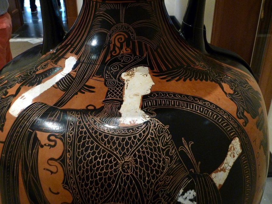 Reverse of Panathenaic amphora 93.AE.55 (Getty Villa), black-figure prize vase, Athens, 4th century BC.
