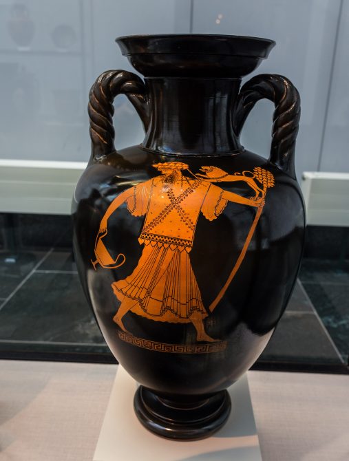 Berlin Painter red-figure neck-amphora with Dionysos and satyr, Staatliche Antikensammlungen Munich.