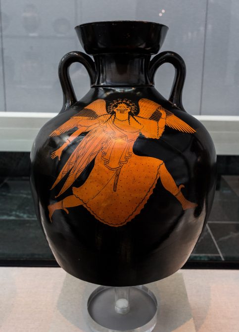 Berlin Painter red-figure amphora showing a running Gorgon pursuing Perseus, Staatliche Antikensammlungen Munich.