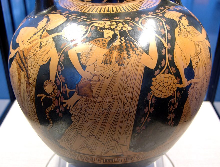 Attic red-figure amphora by the Kleophrades Painter showing a Dionysiac thiasos