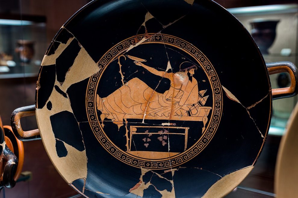 Attic red-figure kylix by Douris showing an ancient Greek symposion, c. 485–480 BC