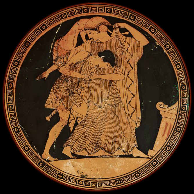 Peleus and Thetis on an Attic red-figure kylix by the Douris Painter, circa 490 BCE